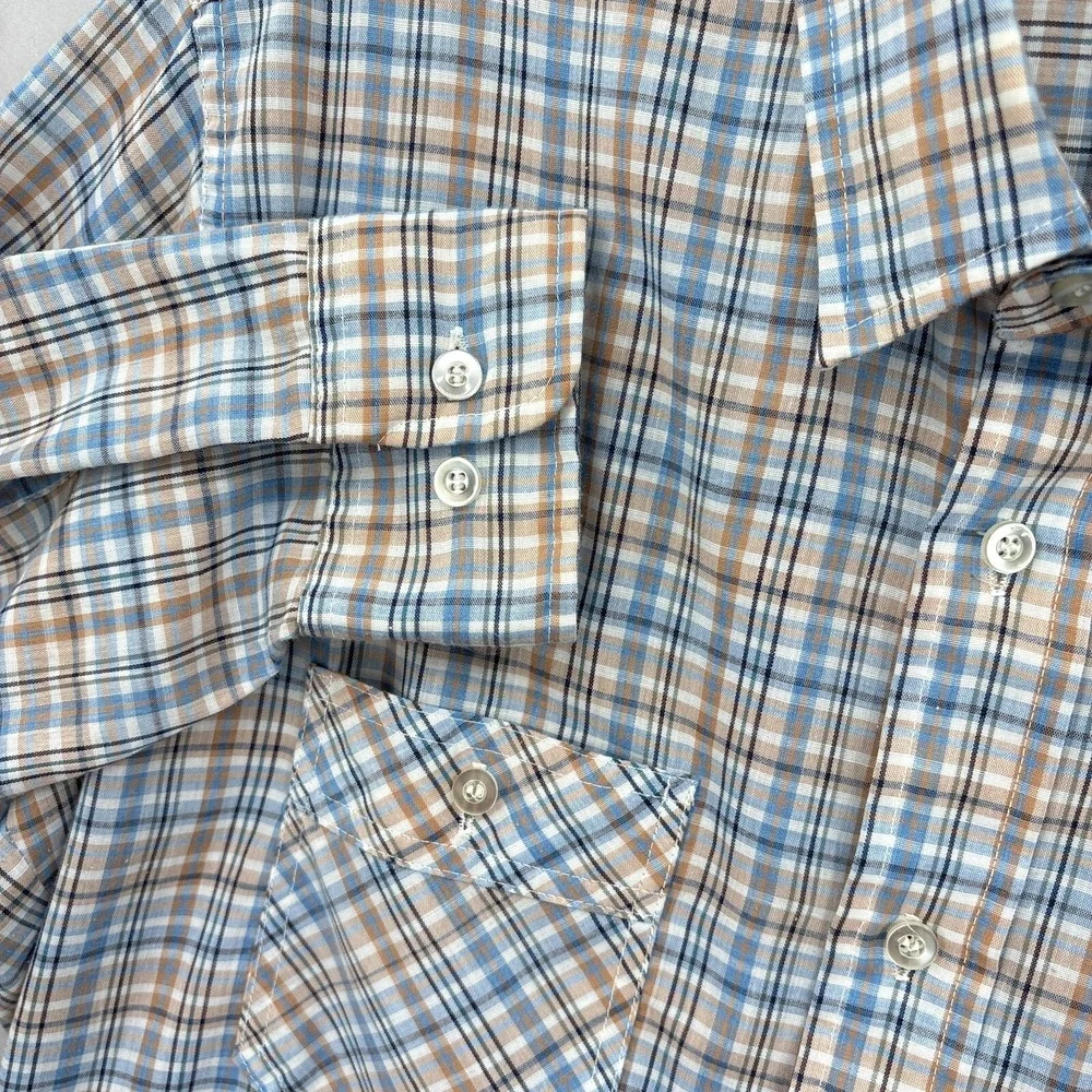 Vintage Levis Shirt Mens XL Blue Beige Plaid Workshirt Pockets Made USA‎ 70s